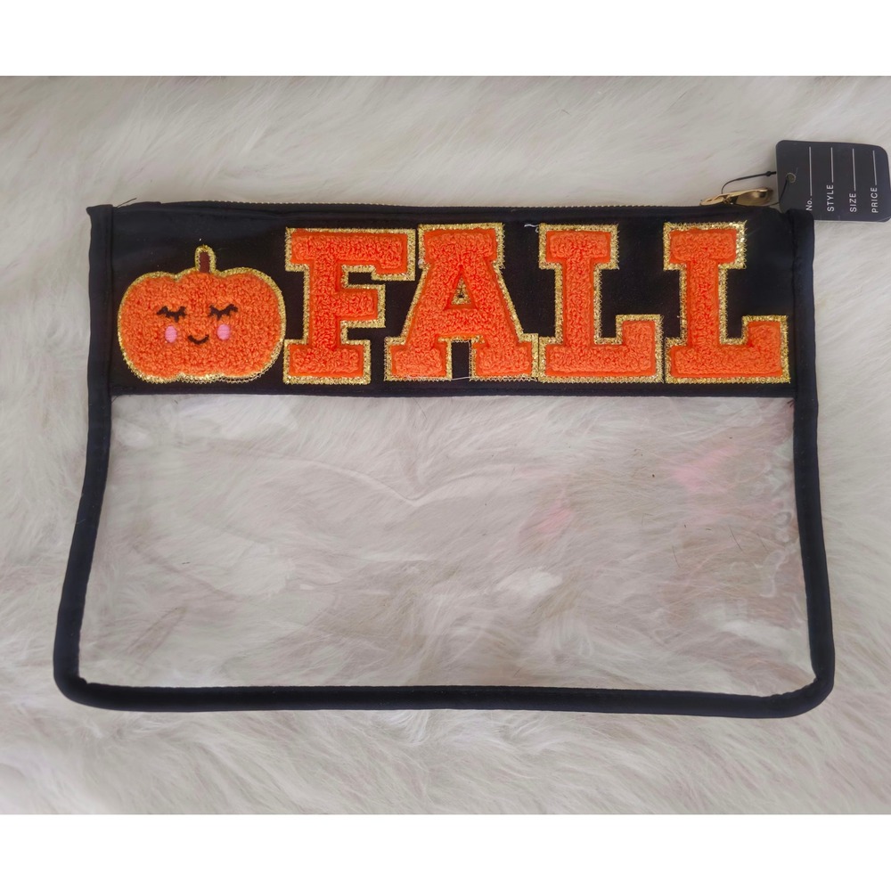 Makeup Bag Fall Pumpkin Clear Cosmetic Pouch Halloween Travel Organizer‎ NWT